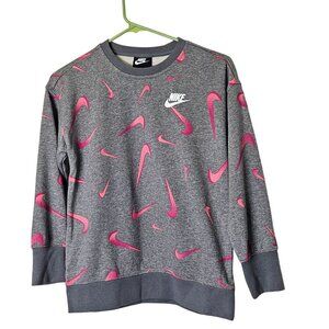 Nike Standard Fit M Sweatshirt‎ Gray Bright Colorful Pink Swoosh Pattern
